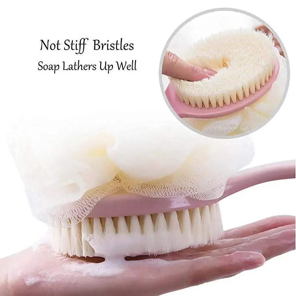 2 IN 1 loofah with handle, Bath Brush, back scrubber, Bath Brush with Soft Comfortable Bristles And Loofah with handle