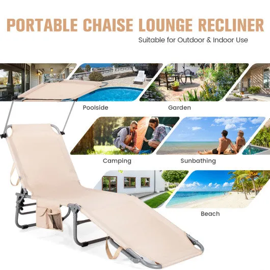 Adjustable Outdoor Beach Patio Pool Recliner with Sun Shade