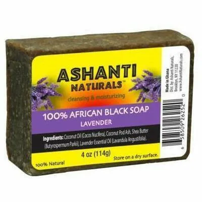 Ashanti: 100% African Black Soap Bar - Lavender 4oz