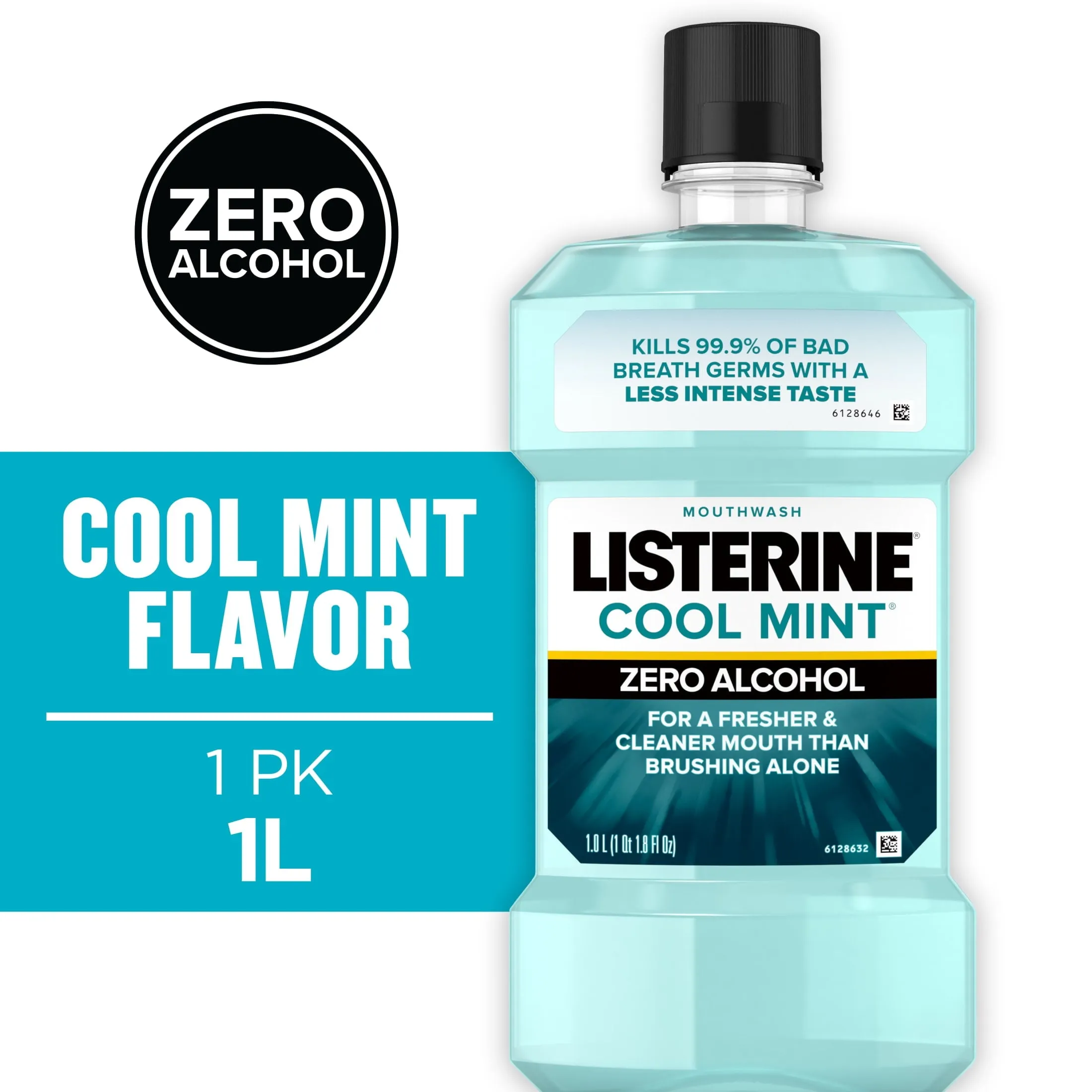 Listerine Zero Alcohol Free Oral Care Mouthwash for Bad Breath, Cool Mint, 1 L