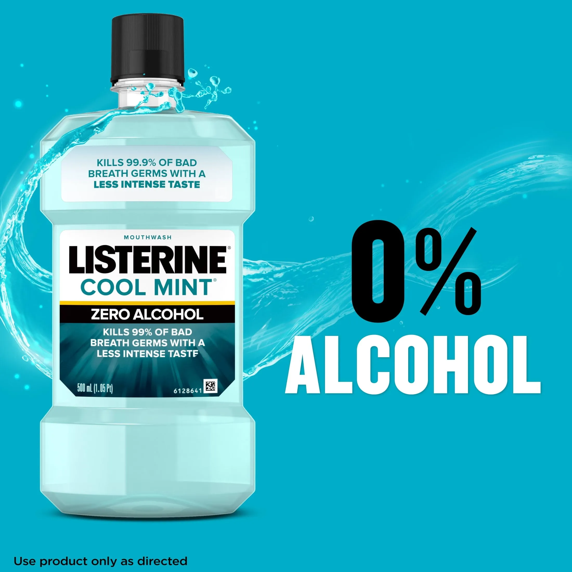 Listerine Zero Alcohol Free Oral Care Mouthwash for Bad Breath, Cool Mint, 1 L