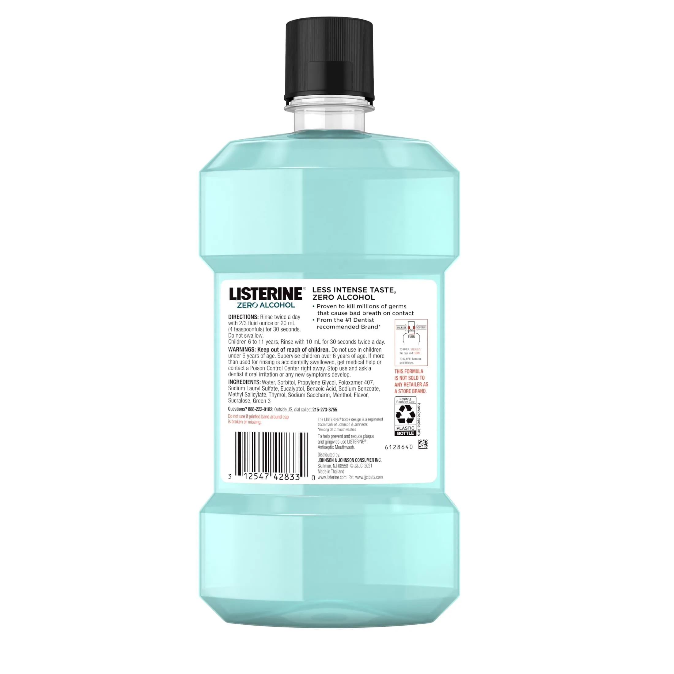 Listerine Zero Alcohol Free Oral Care Mouthwash for Bad Breath, Cool Mint, 1 L