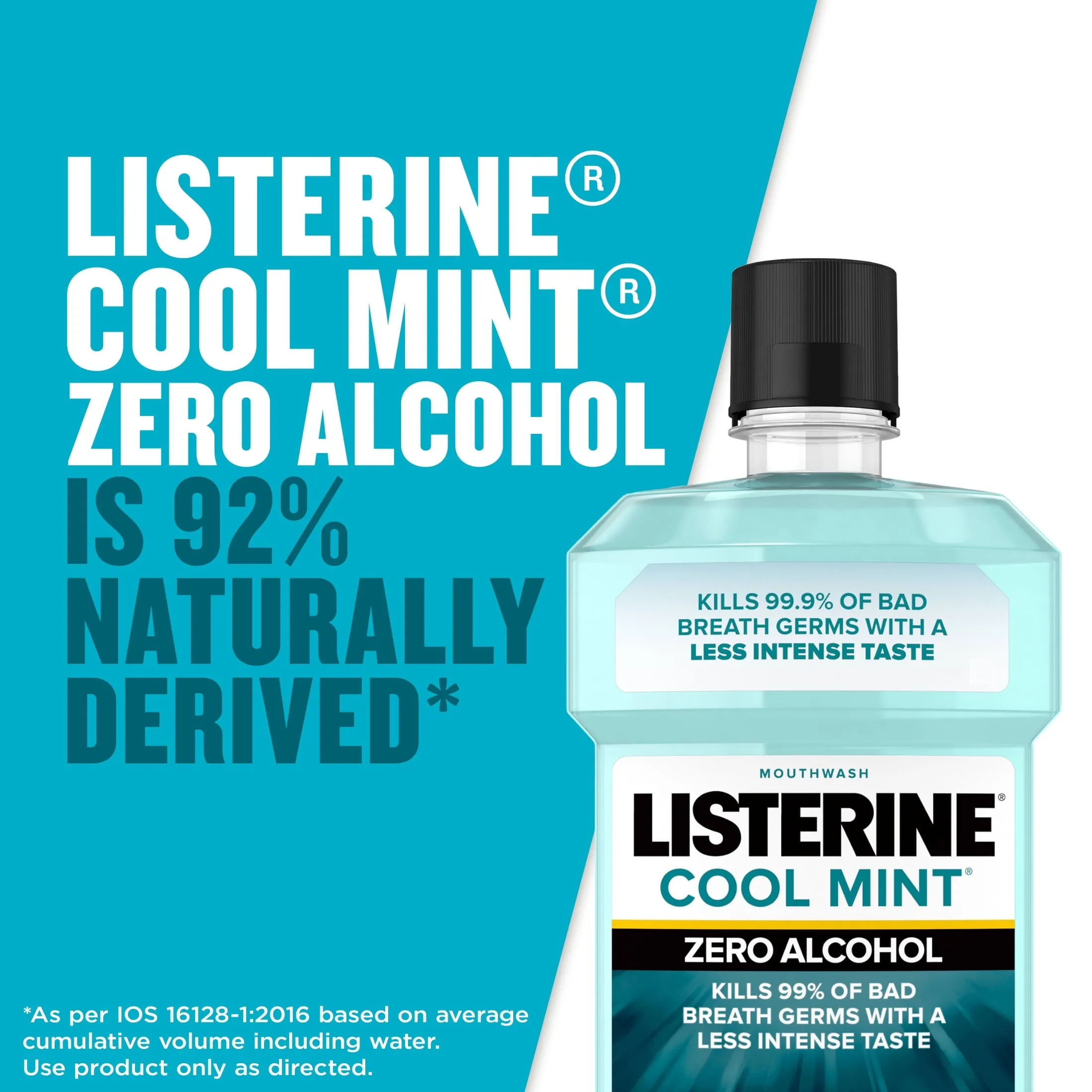 Listerine Zero Alcohol Free Oral Care Mouthwash for Bad Breath, Cool Mint, 1 L